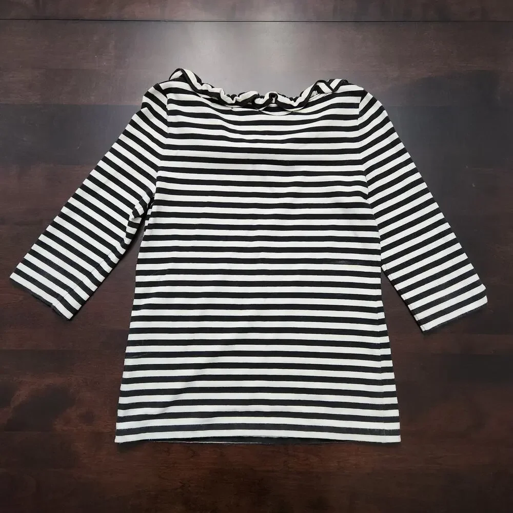 Kate Spade Ruffle Neckline Stripe Top Size Small